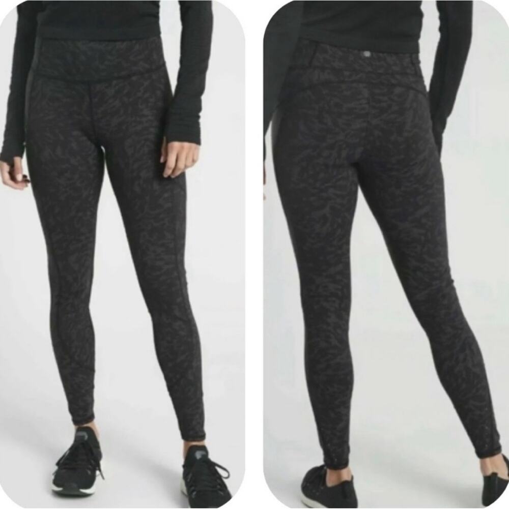 Athleta Leggings Womens Small Black Rainier Printed Lynx Reflective Brushed Warm